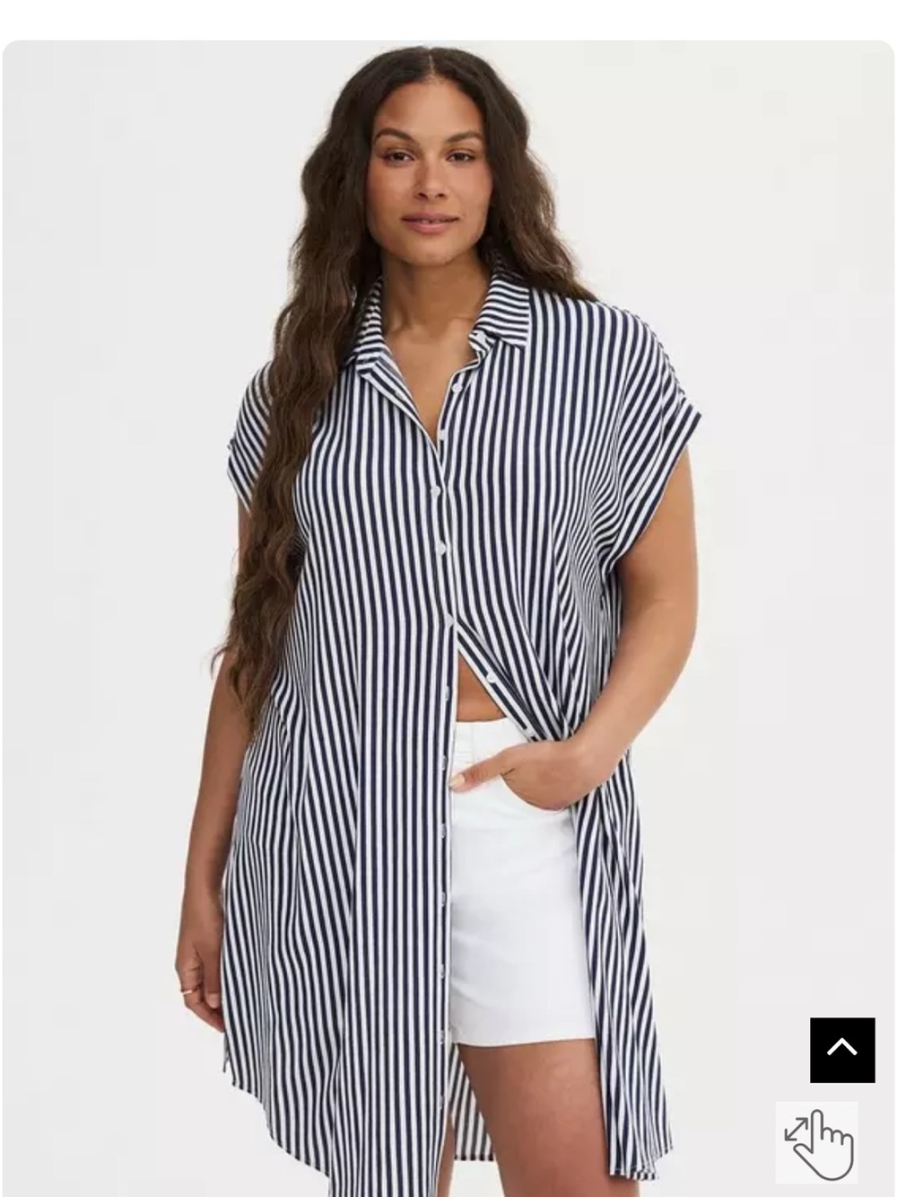 torrid Navy and White Vertical Stripe Button-Front Top